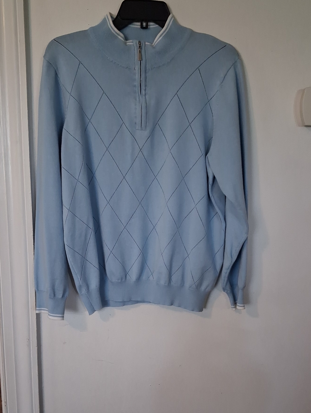 Men's Light Blue Half-Zip Diamond Knit Sweater